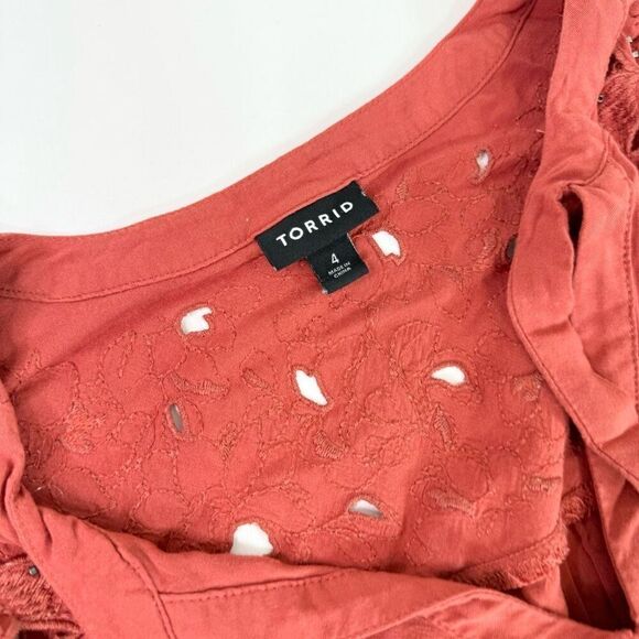 Torrid Tops Womens 4X Orange Long-Sleeve beaded Eyelet peasant fall flowy - Picture 3 of 10